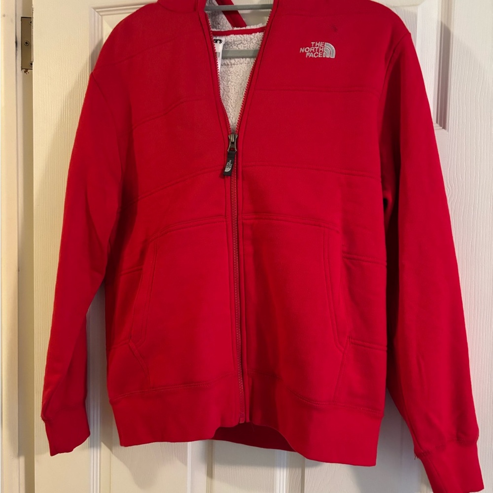 Boys L New The North Face Red Zip-Up Hoodie